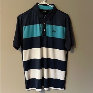Sligo Men's Striped Golf Polo Shirt - Blue and White